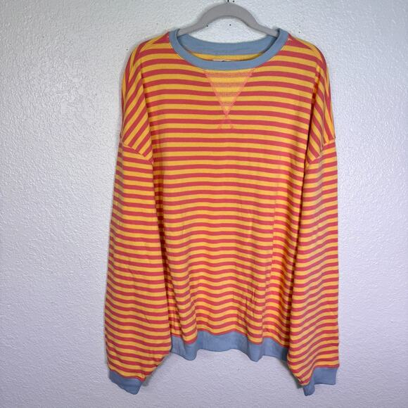 Free People Tops - Free People Sweatshirt Womens Large Classic Striped Oversized Crewneck Tangerine
